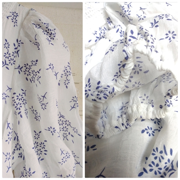 SOLD NEW White and Blue Floral Shirred Prairie Maxi Dress, Size S - Picture 6 of 8